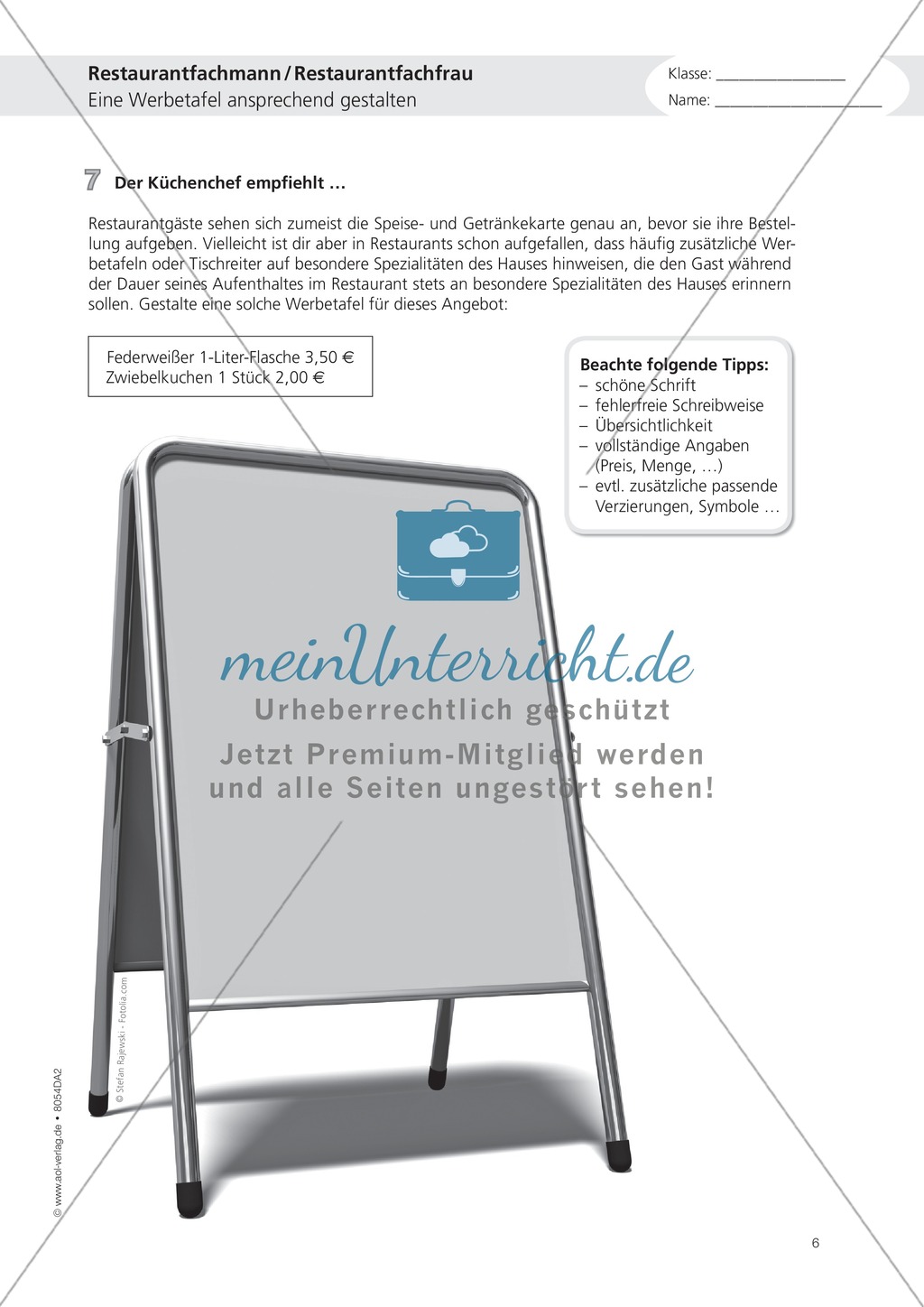 Deutsch-Aufgaben aus dem Alltag - Arbeiten im Restaurant: Übungen und Lösung Preview 6