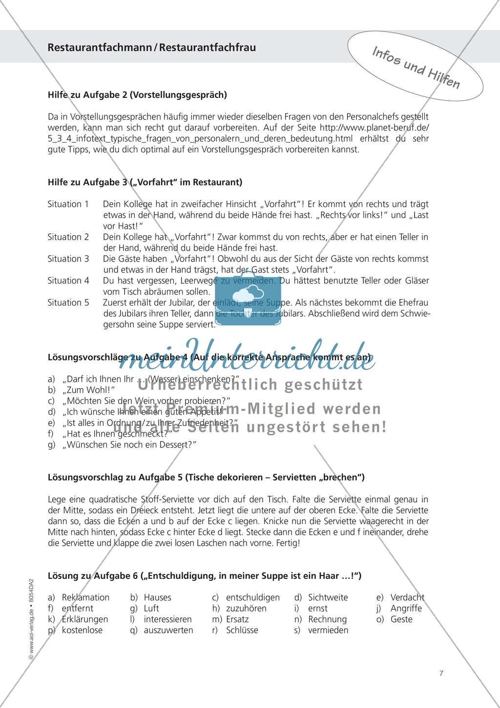 Deutsch-Aufgaben aus dem Alltag - Arbeiten im Restaurant: Übungen und Lösung Preview 7