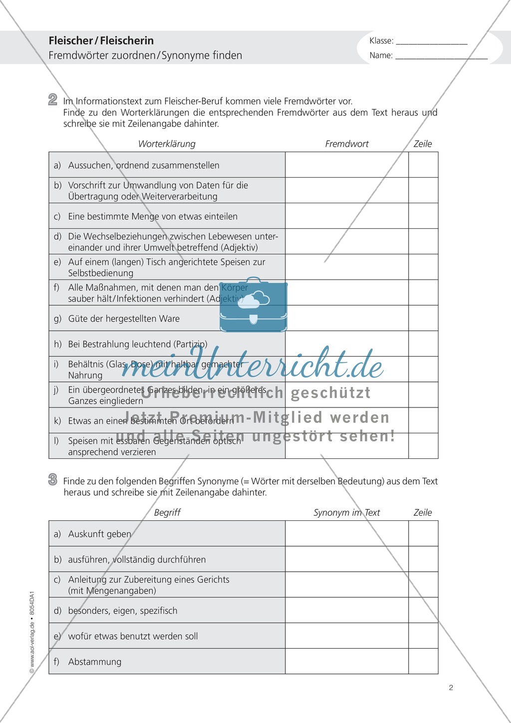 Deutsch-Aufgaben aus dem Berufsalltag - Arbeiten als Fleischer: Übungen und Lösung Preview 2