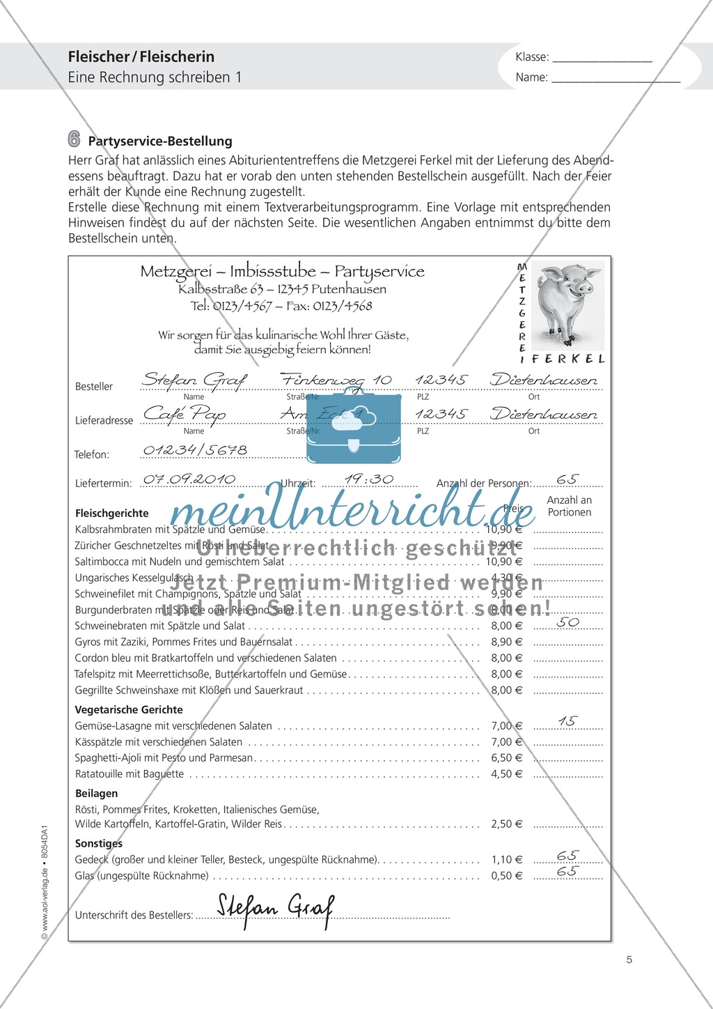 Deutsch-Aufgaben aus dem Berufsalltag - Arbeiten als Fleischer: Übungen und Lösung Preview 5