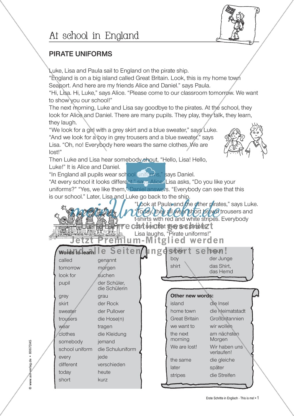 Erste Schritte in Englisch - At school in England: Übungen und Lösung Preview 1