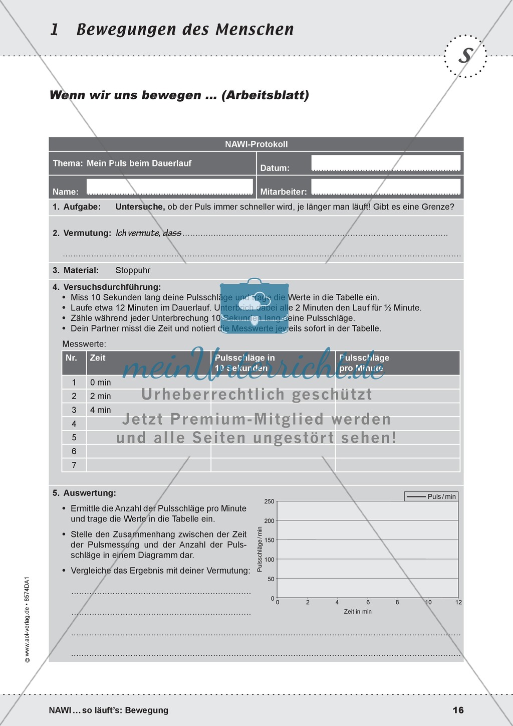 Die Bewegung des Menschen: Lehrerübersicht, Schülermaterial, didaktische Konzeption, Test Preview 16