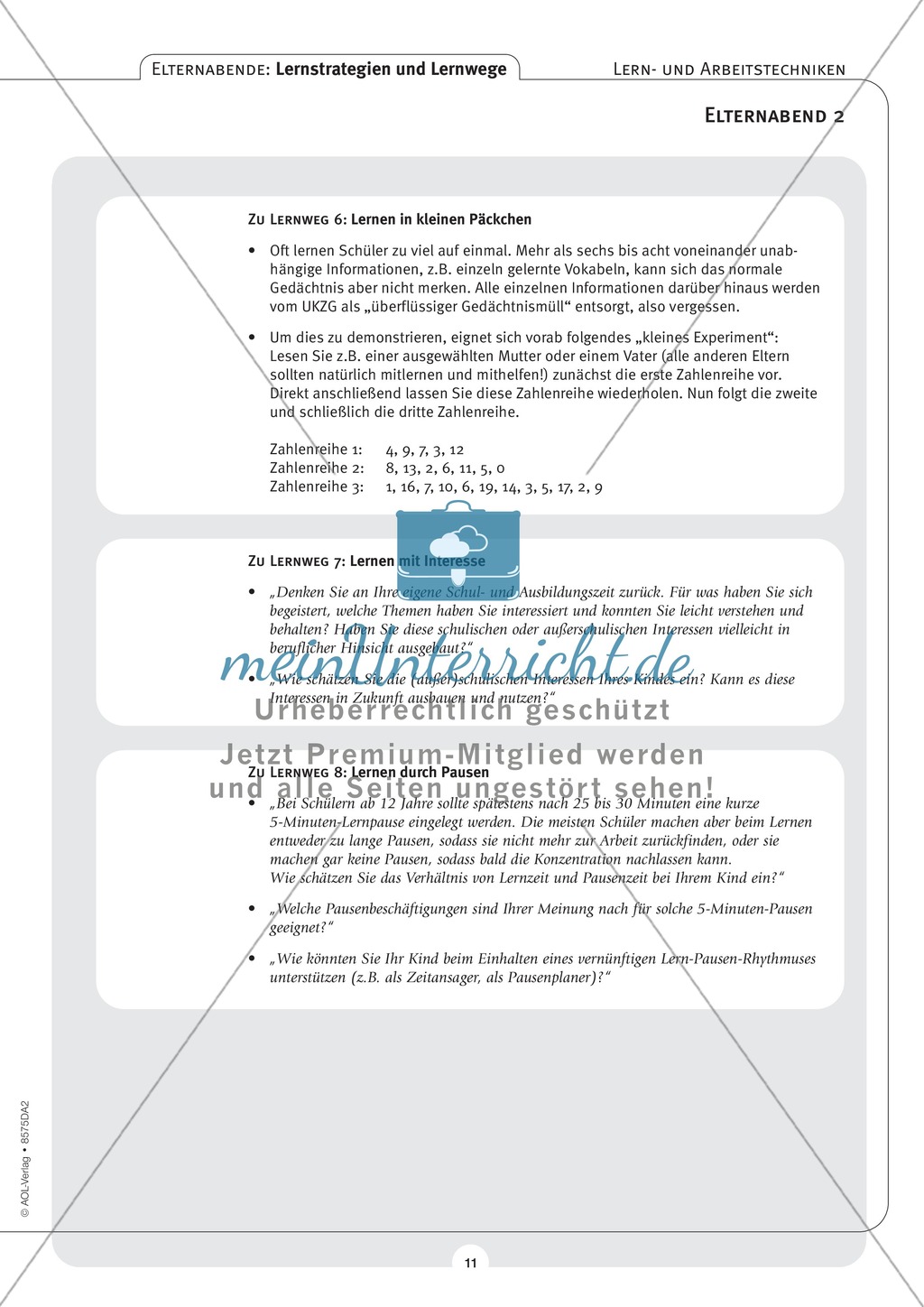 Methodik - Lernstrategien und Lernwege auf Elternabenden vermitteln: Lehrerhandreichung Preview 11