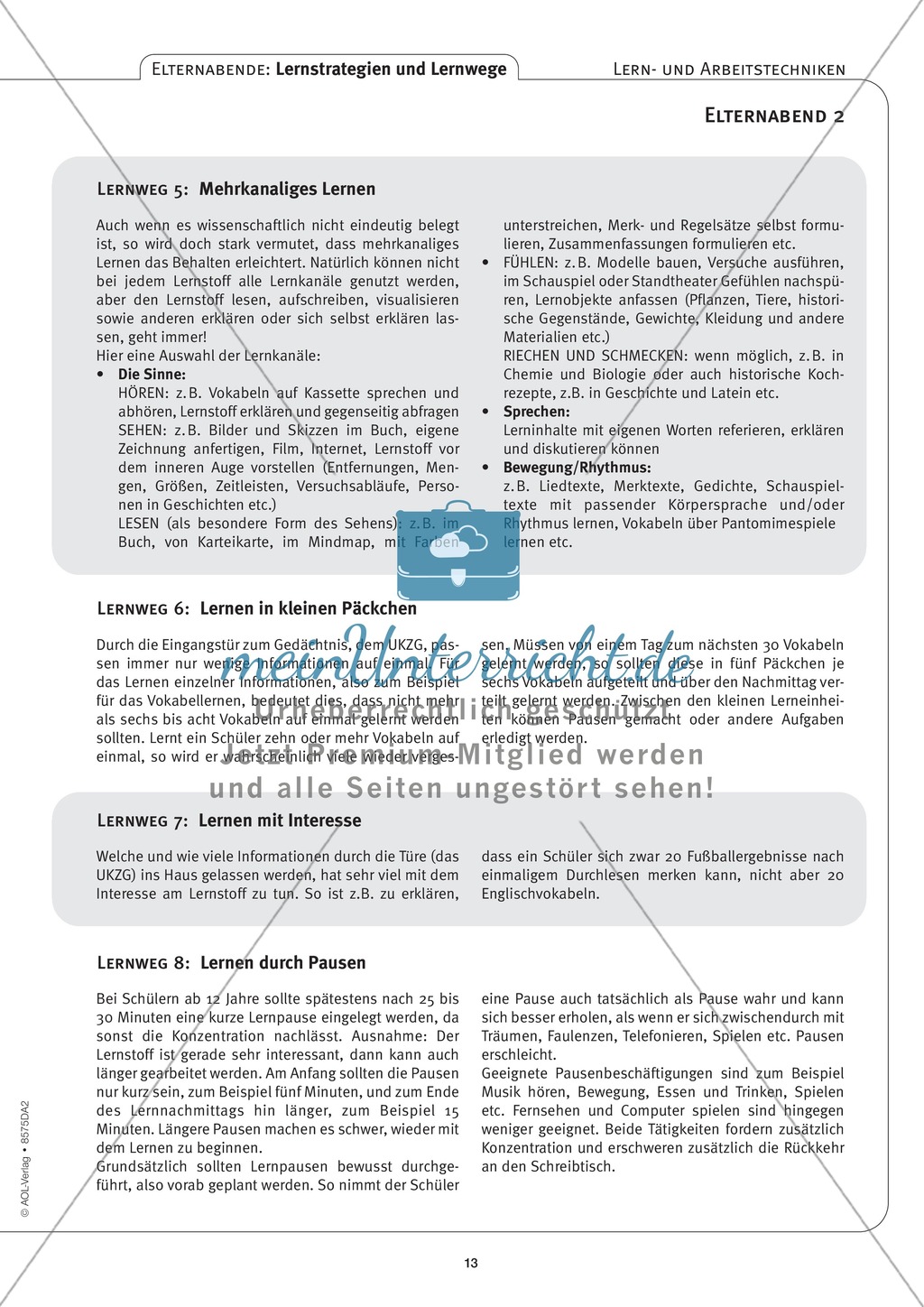 Methodik - Lernstrategien und Lernwege auf Elternabenden vermitteln: Lehrerhandreichung Preview 13
