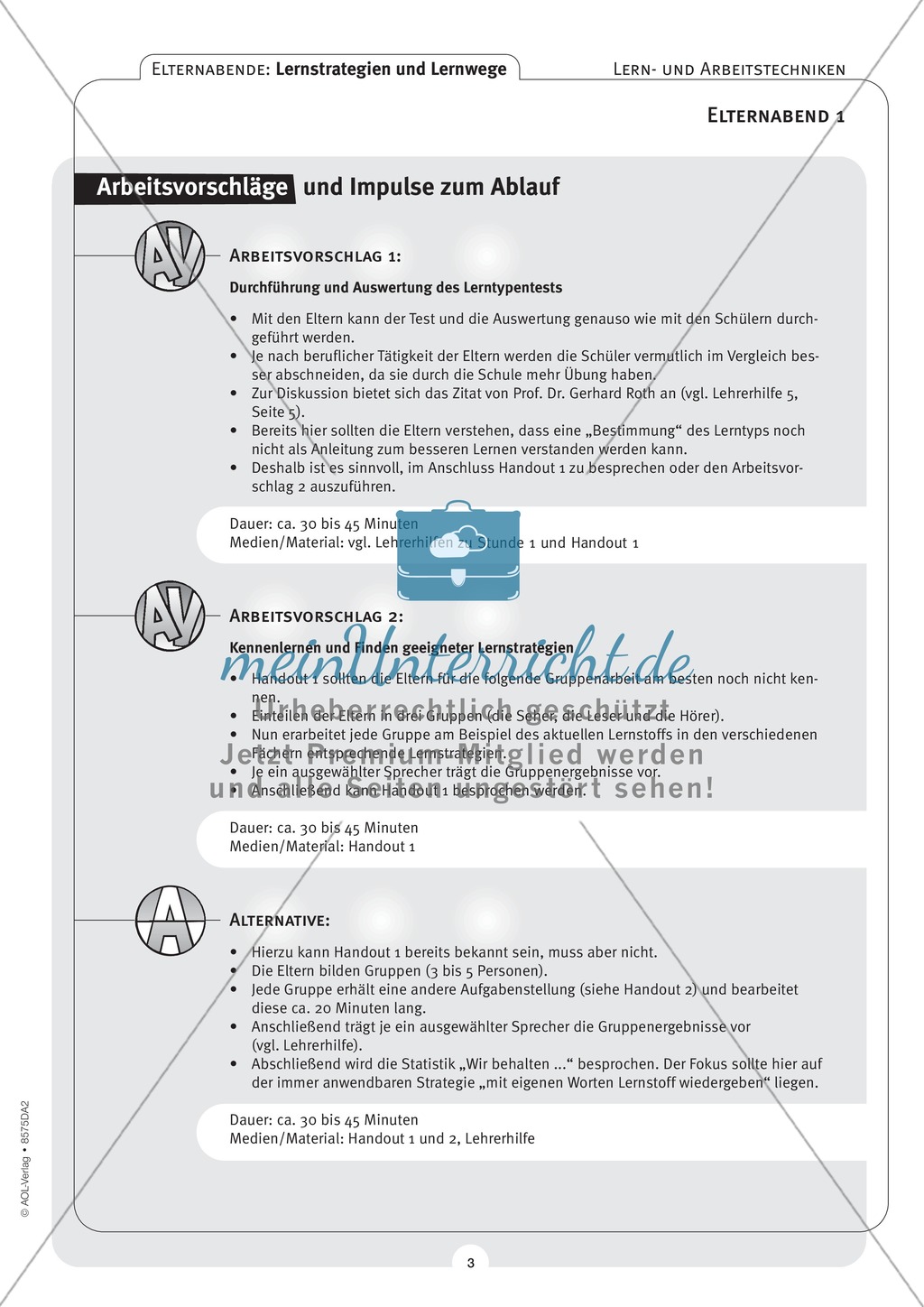 Methodik - Lernstrategien und Lernwege auf Elternabenden vermitteln: Lehrerhandreichung Preview 3
