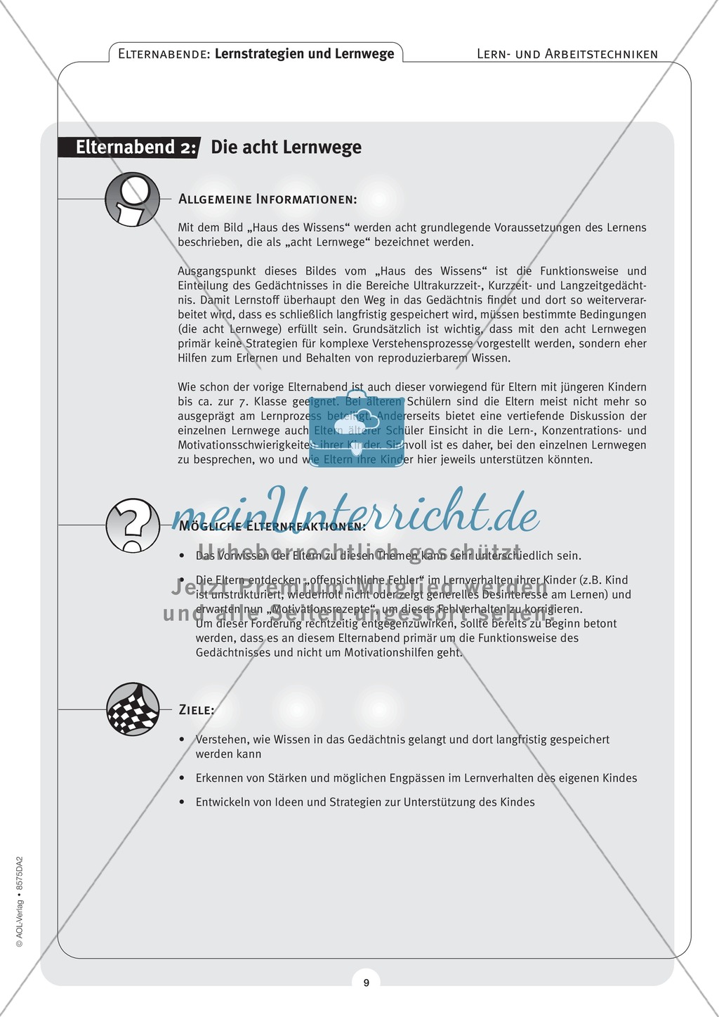 Methodik - Lernstrategien und Lernwege auf Elternabenden vermitteln: Lehrerhandreichung Preview 9