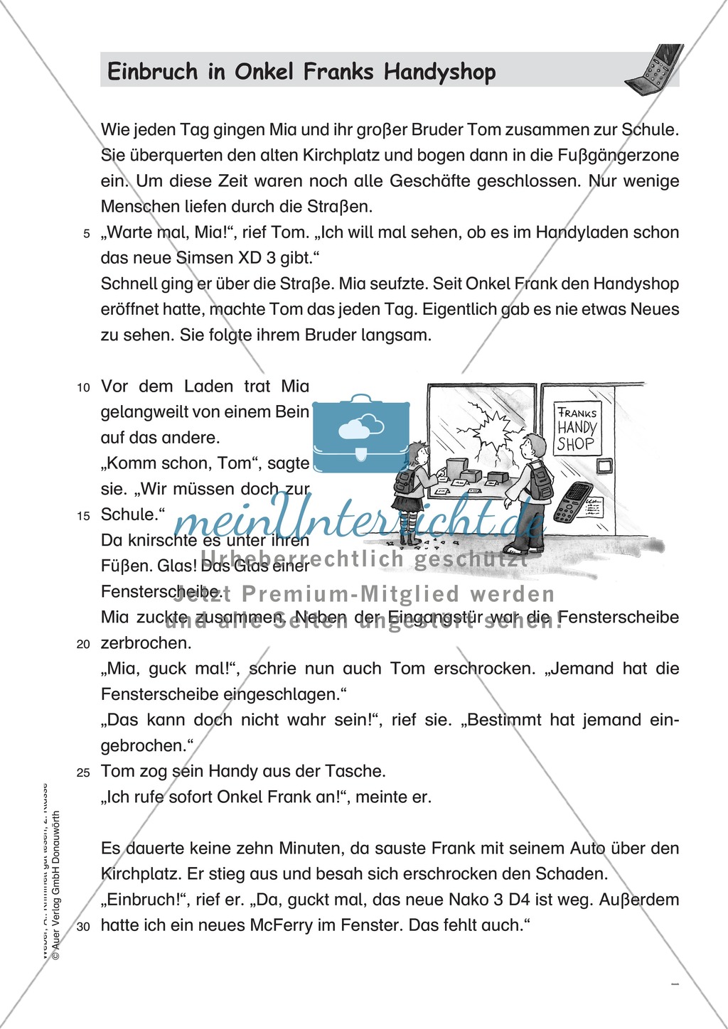 Leseförderung Einbruch in Onkel Franks Handyshop: Text, Arbeitsblätter und Lösungen Preview 1