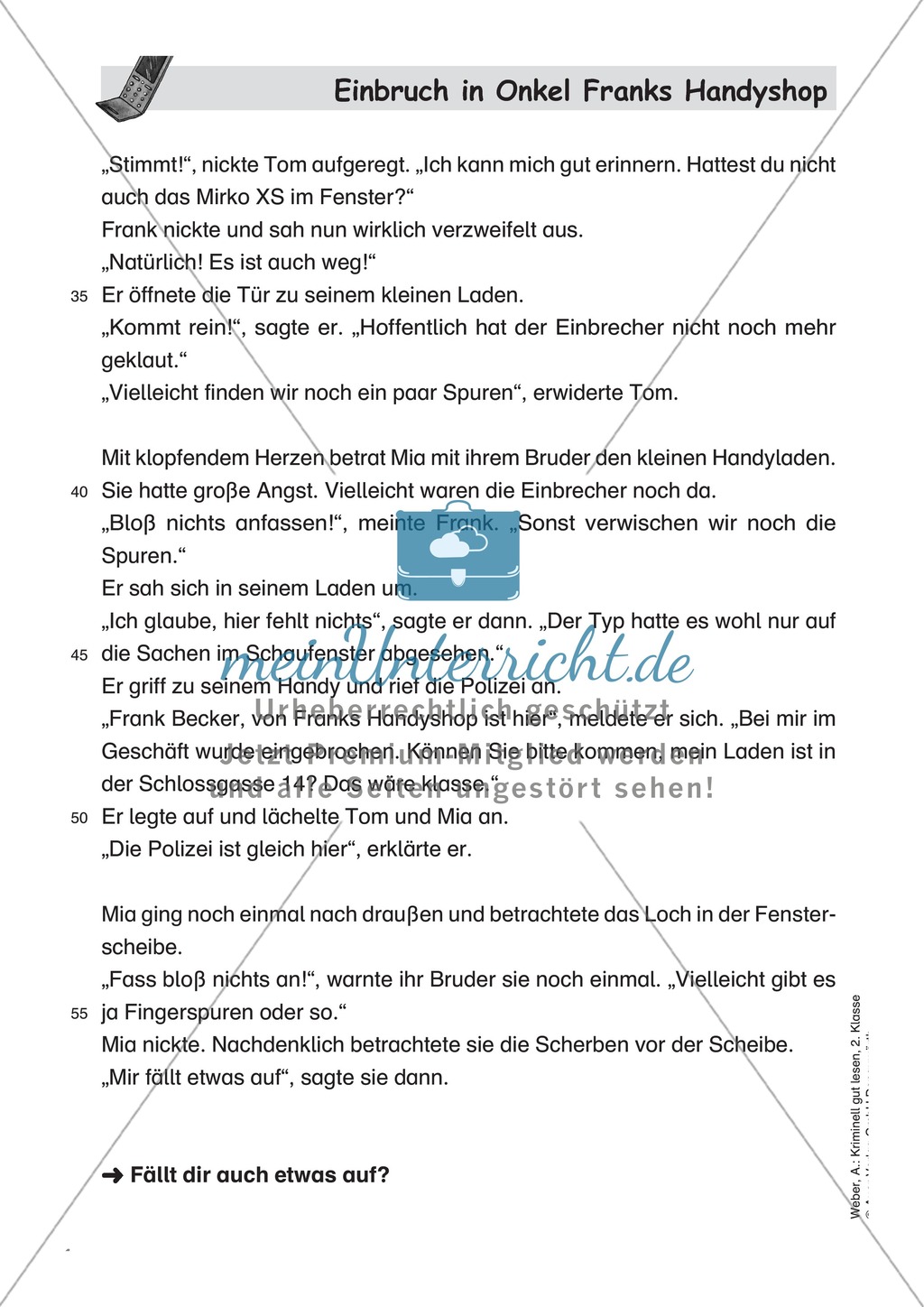 Leseförderung Einbruch in Onkel Franks Handyshop: Text, Arbeitsblätter und Lösungen Preview 2