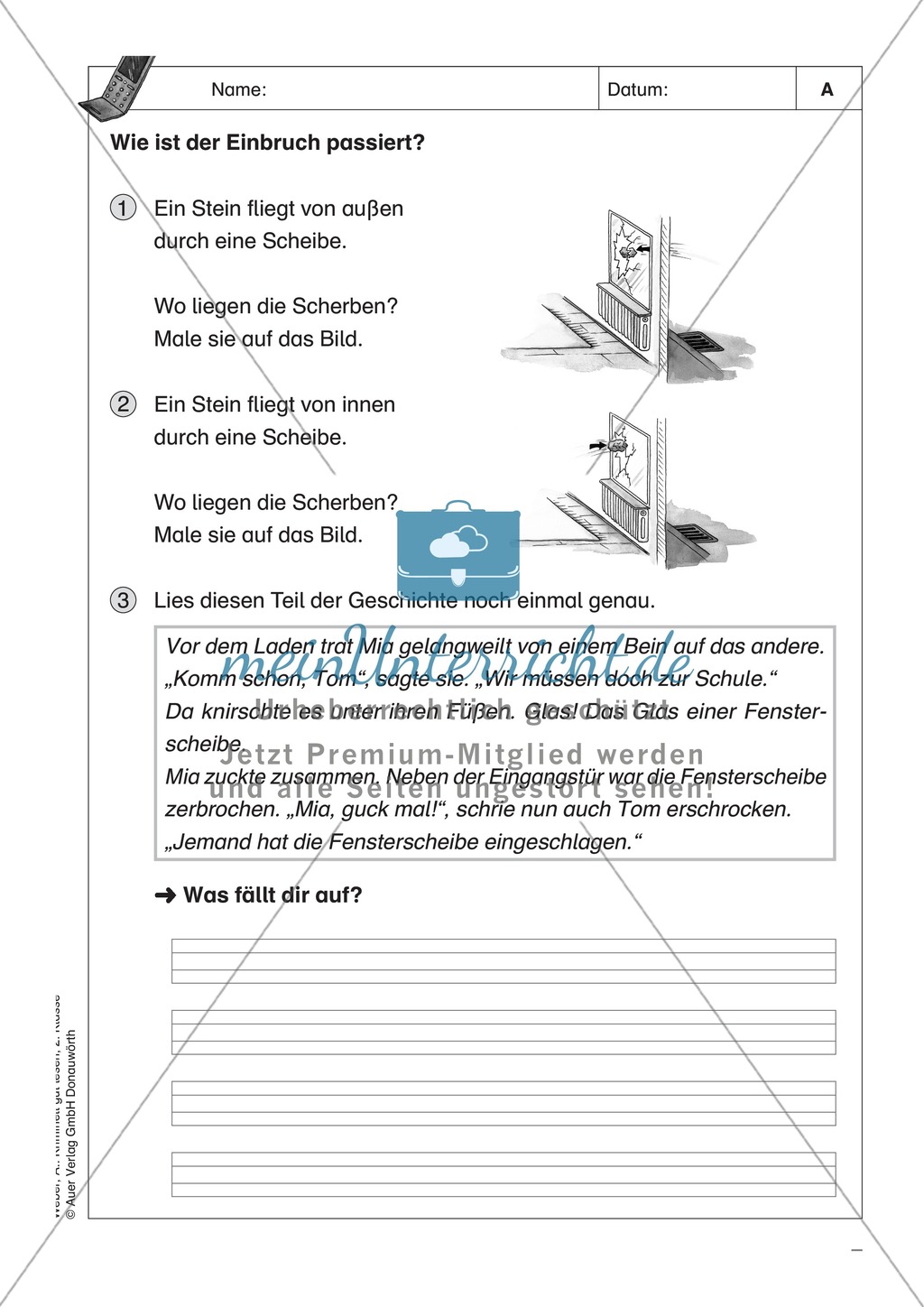 Leseförderung Einbruch in Onkel Franks Handyshop: Text, Arbeitsblätter und Lösungen Preview 3