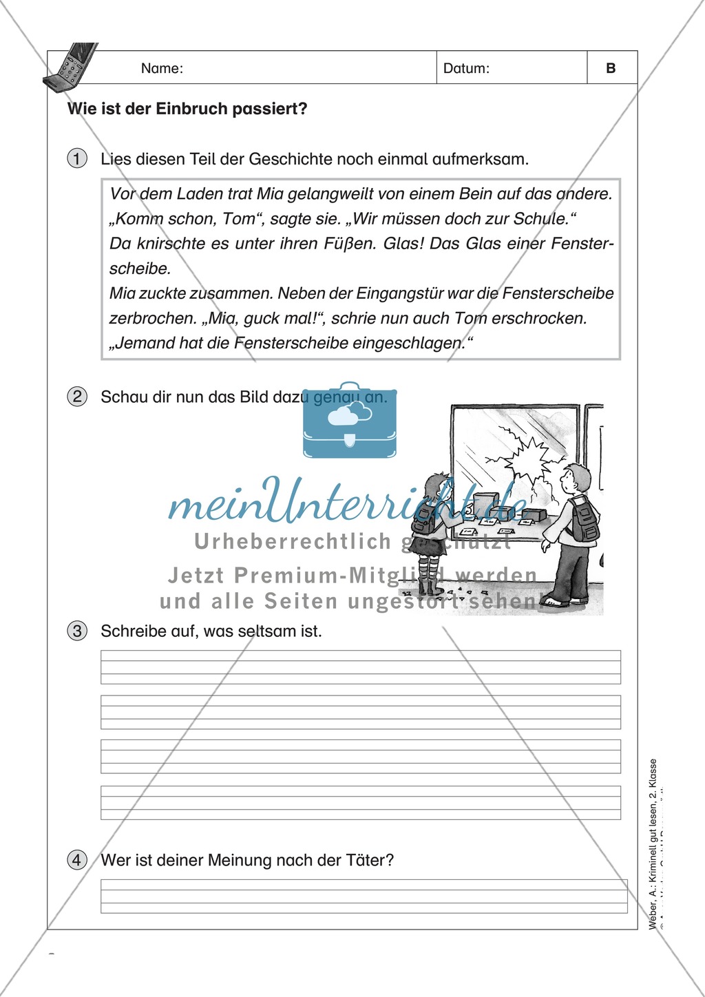 Leseförderung Einbruch in Onkel Franks Handyshop: Text, Arbeitsblätter und Lösungen Preview 4