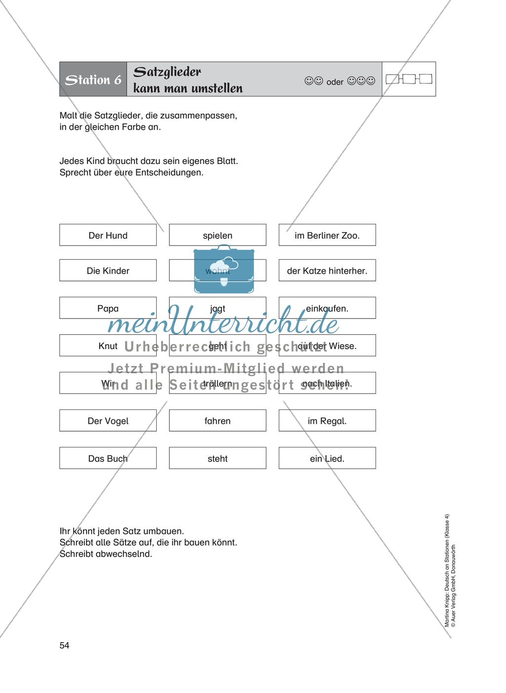 Stationsarbeit "Satzglieder Üben". Enthält Vorlagen für Lernstationen, Lösungen und Erläuterungen. Preview 9