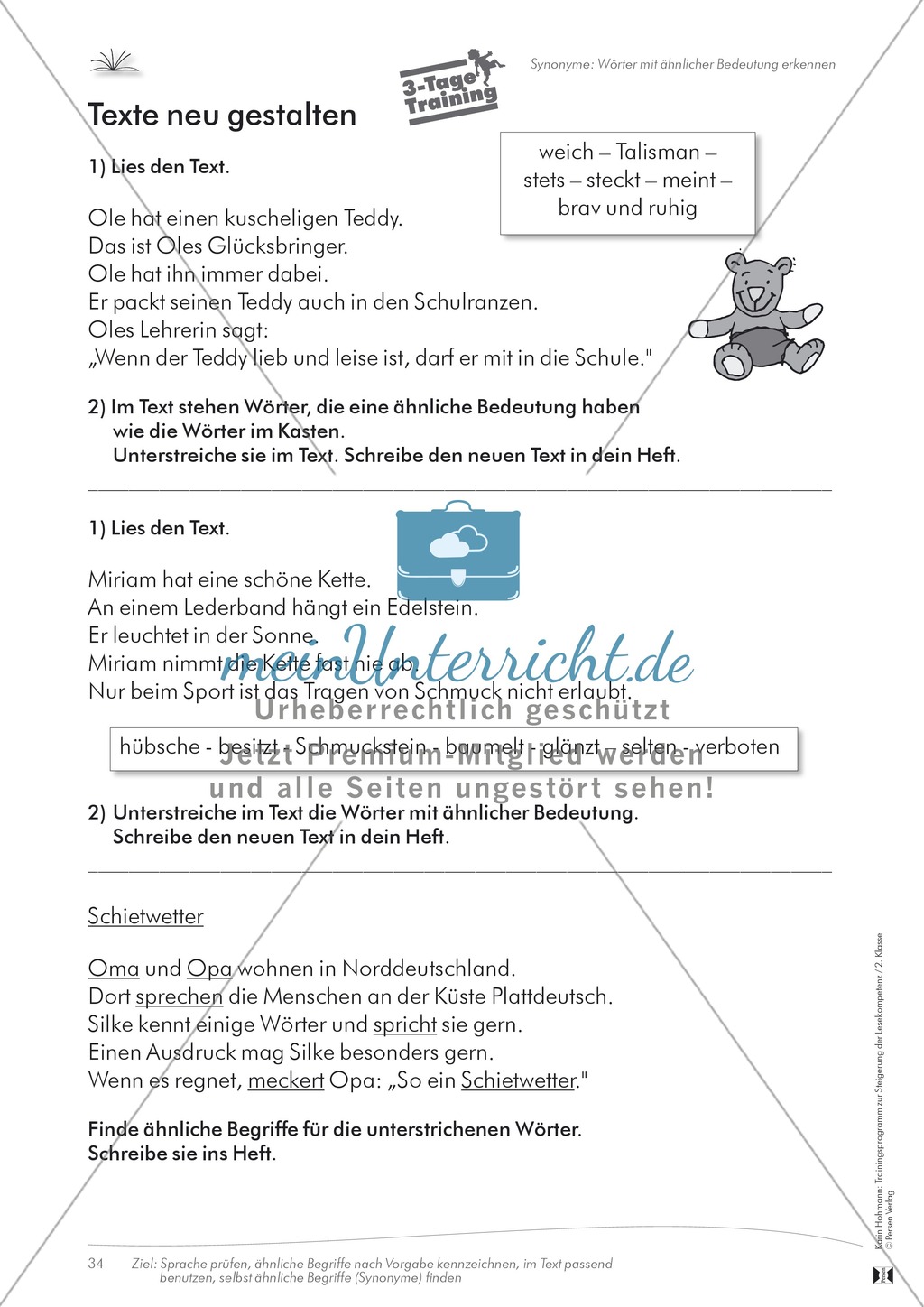 Lesekompetenz: Synonyme: Wörter mit ähnlicher Bedeutung finden: Arbeitsblätter und Lösungen Preview 4