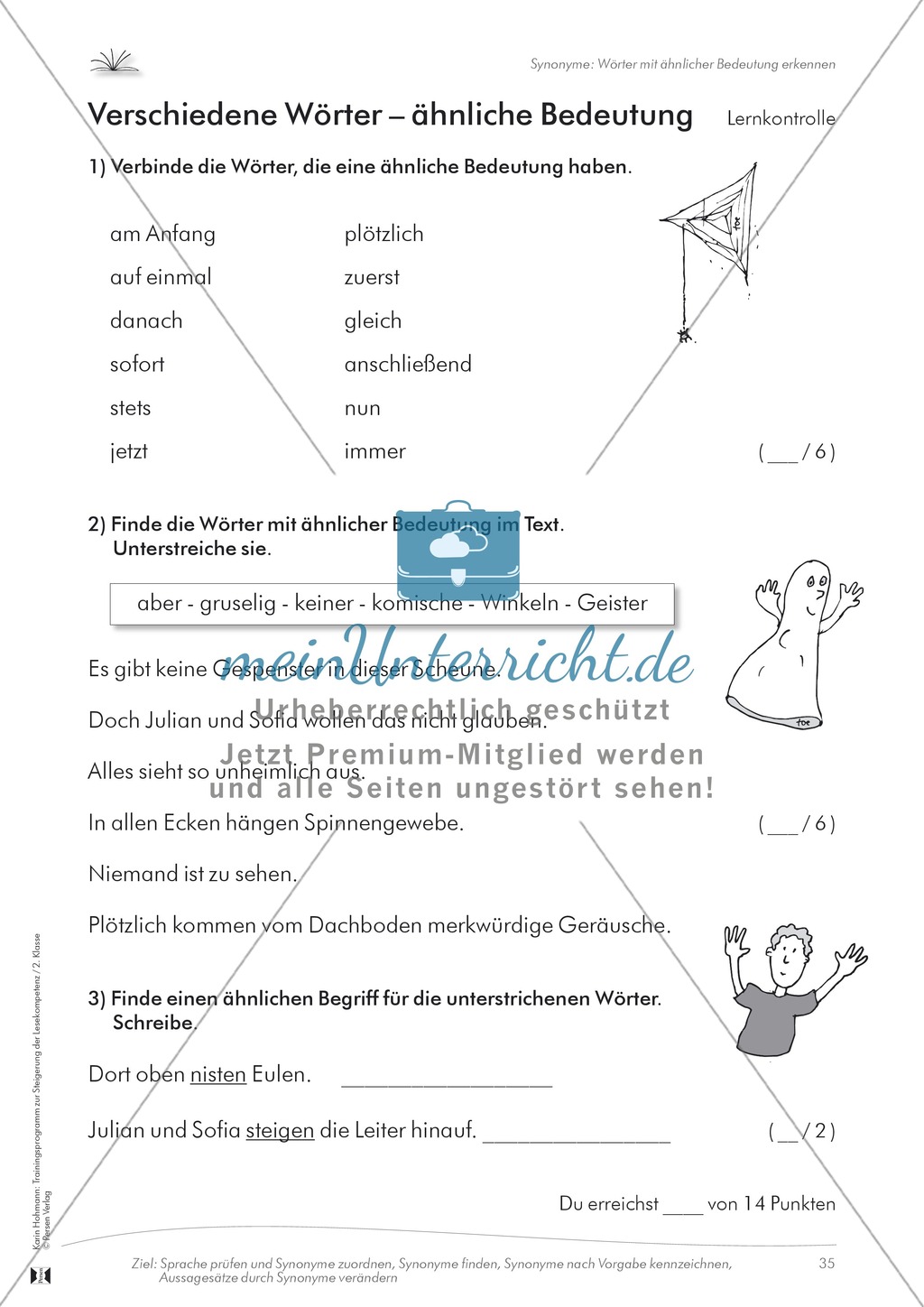 Lesekompetenz: Synonyme: Wörter mit ähnlicher Bedeutung finden: Arbeitsblätter und Lösungen Preview 5