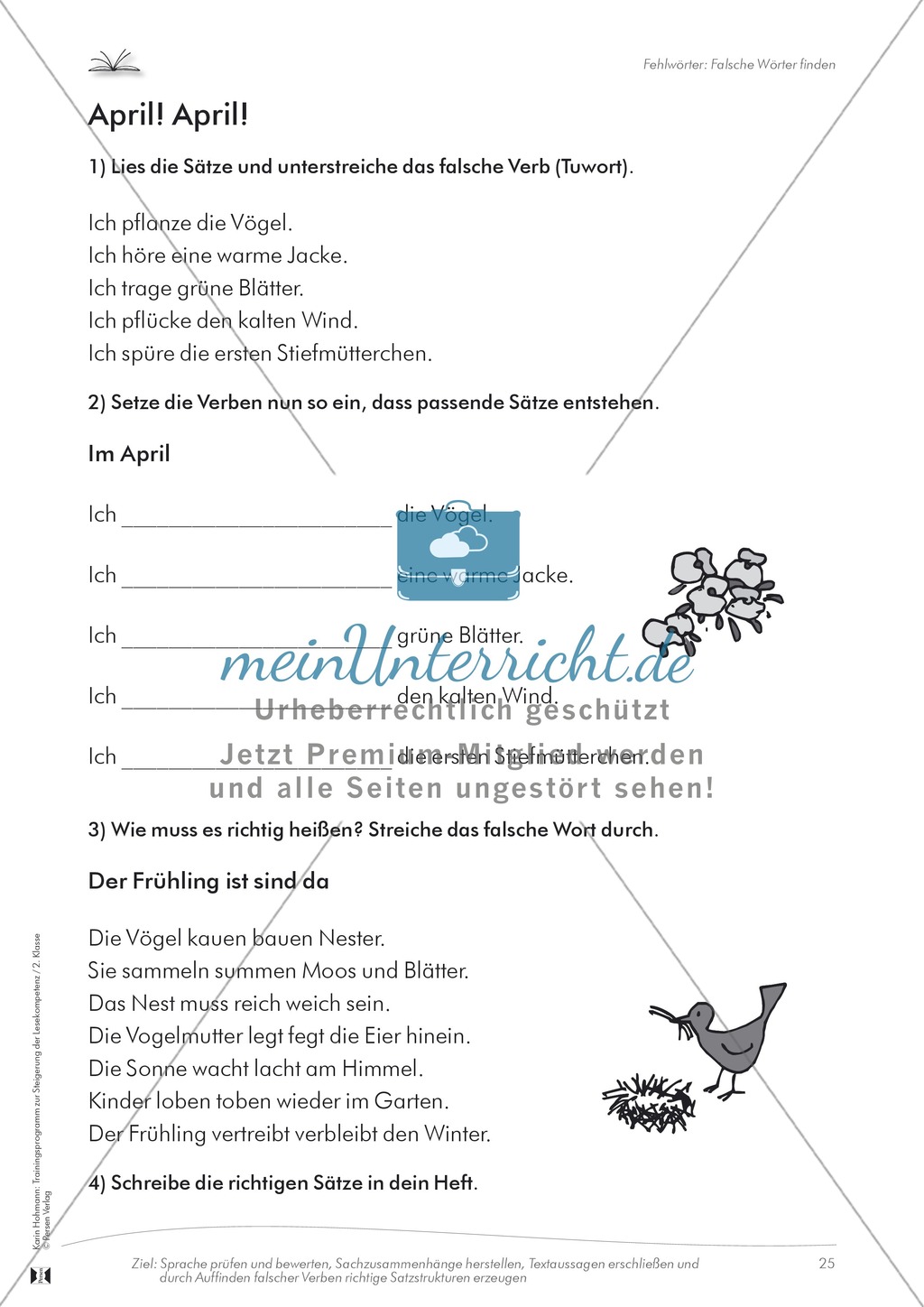 Lesekompetenz: Falsche Wörter finden und ersetzen: Arbeitsblätter und Lösungen Preview 1