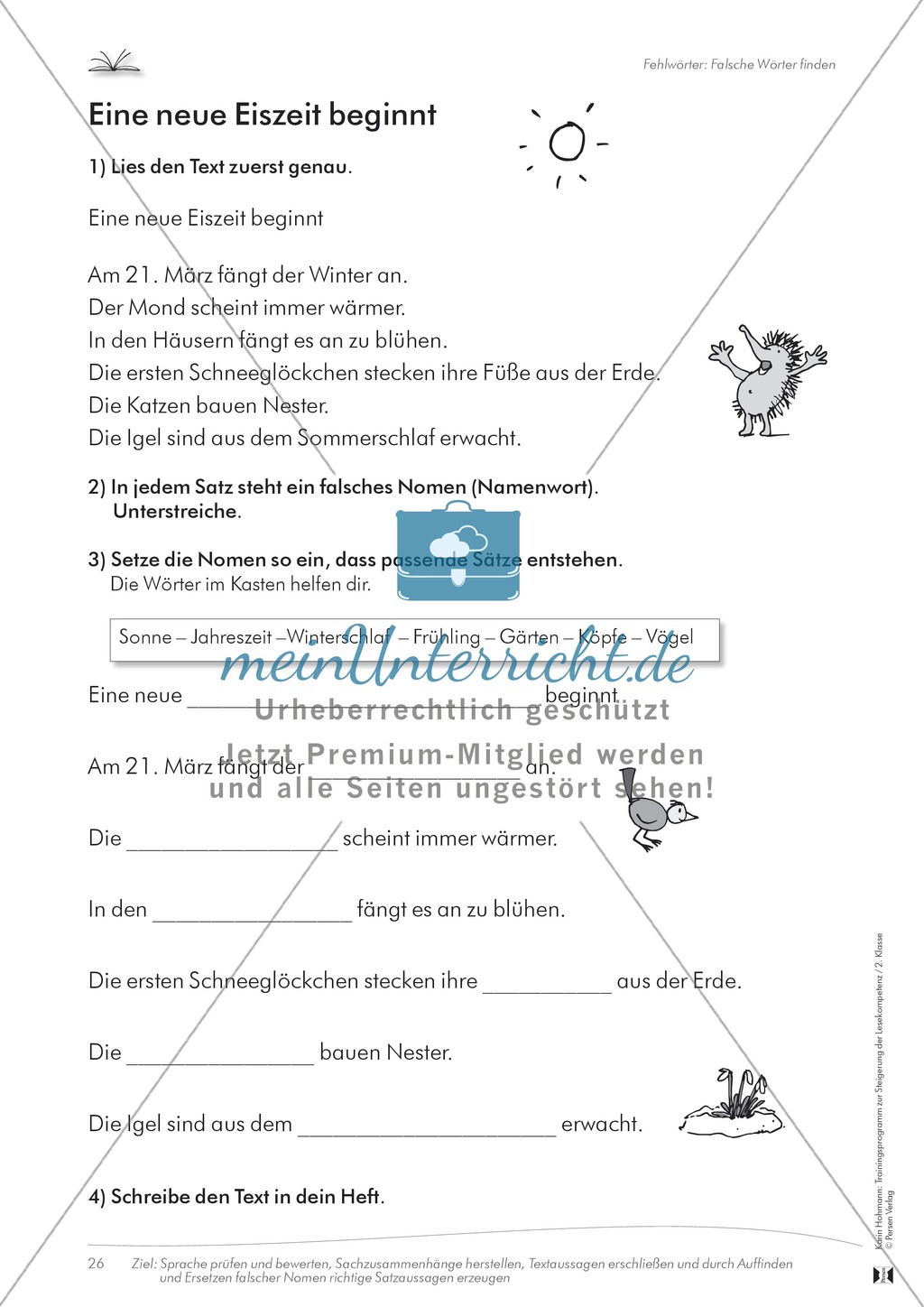Lesekompetenz: Falsche Wörter finden und ersetzen: Arbeitsblätter und Lösungen Preview 2