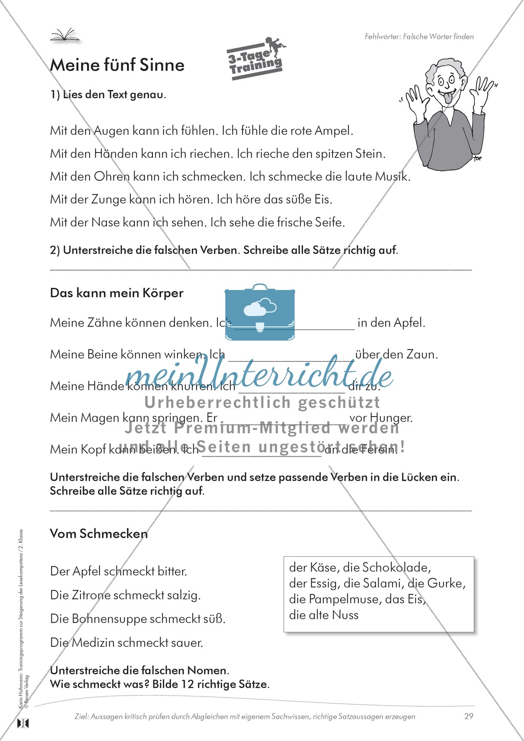 Lesekompetenz: Falsche Wörter finden und ersetzen: Arbeitsblätter und Lösungen Preview 5
