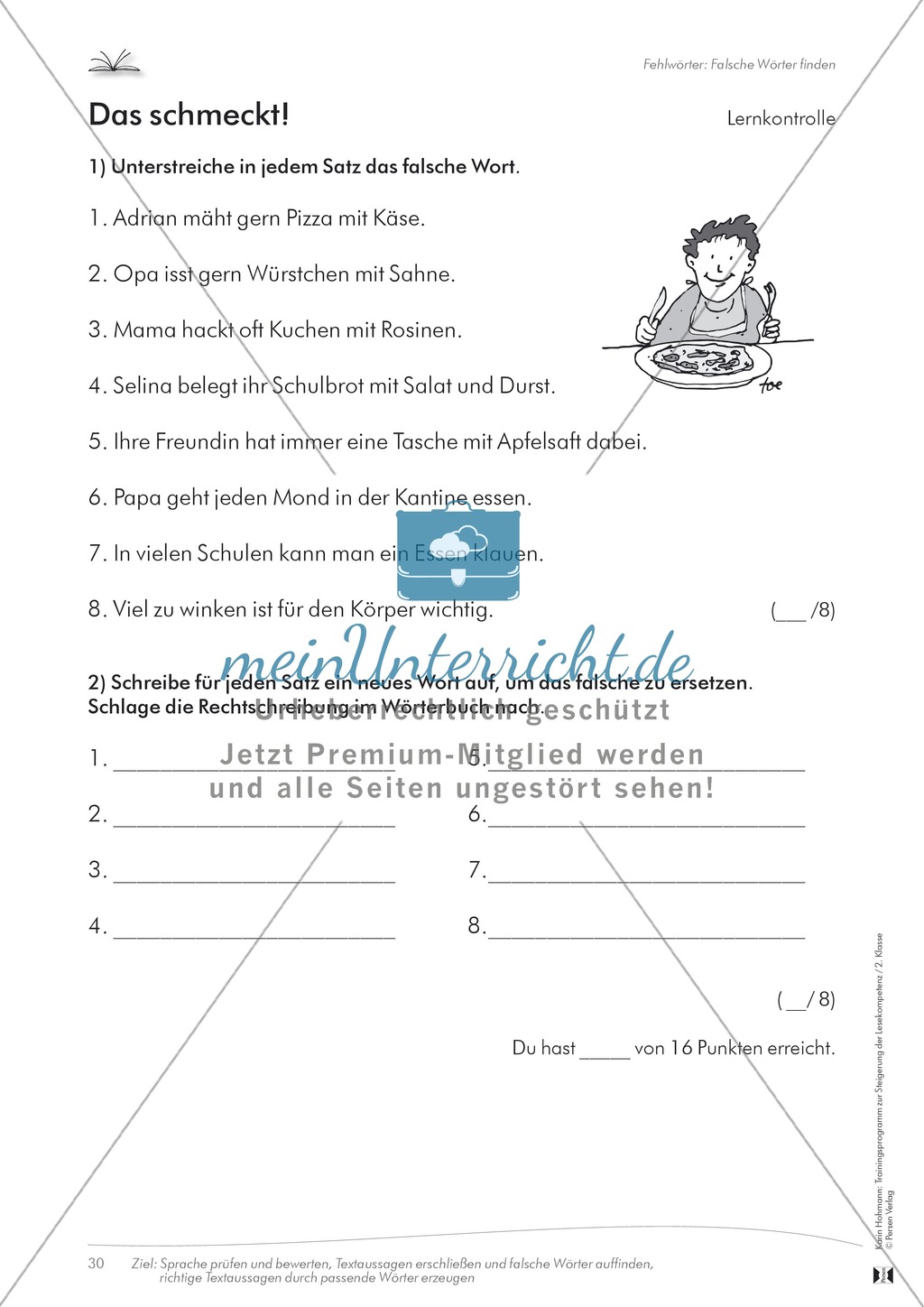 Lesekompetenz: Falsche Wörter finden und ersetzen: Arbeitsblätter und Lösungen Preview 6