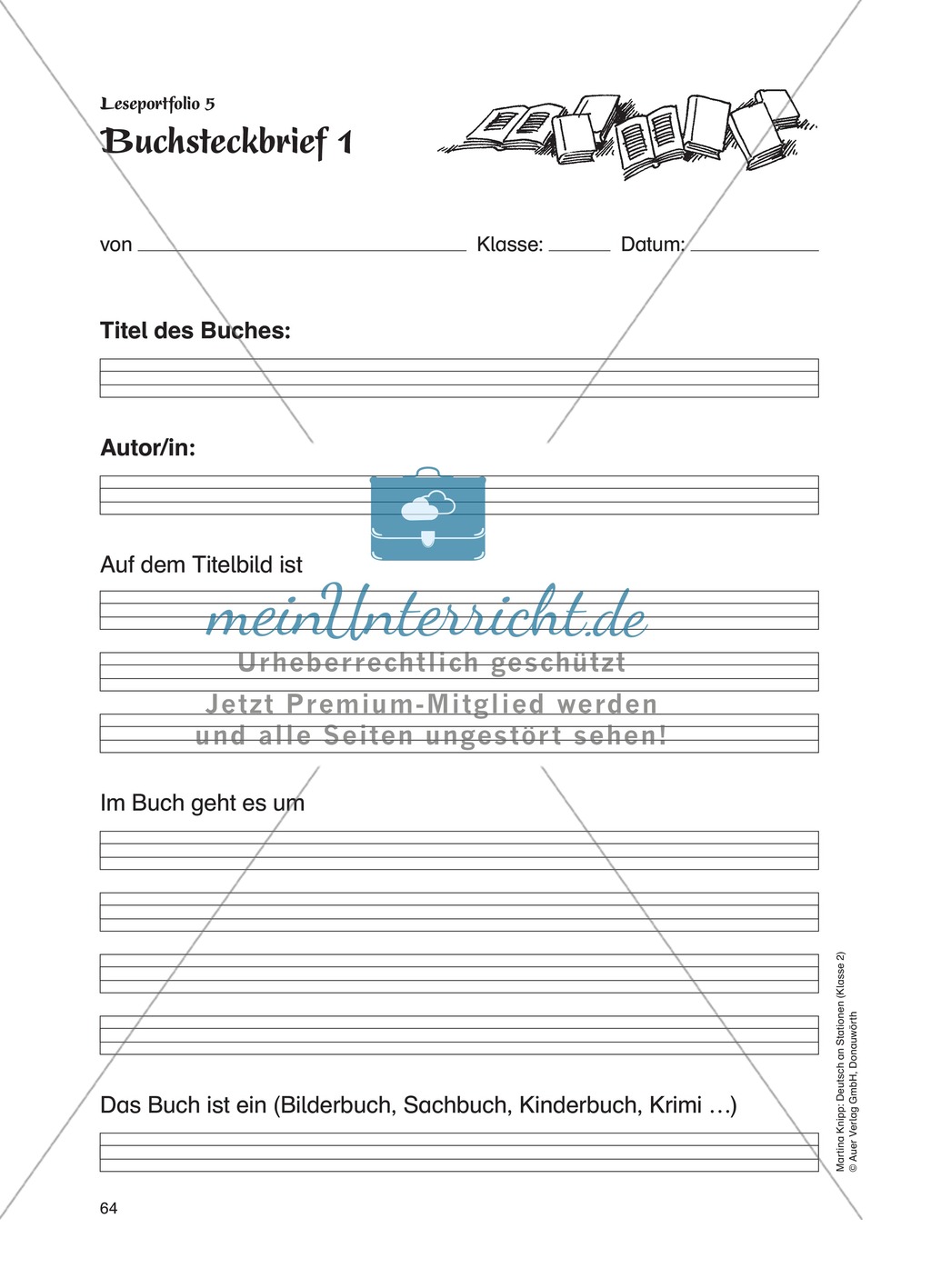 Buchsteckbrief: Arbeitsblatt Preview 1