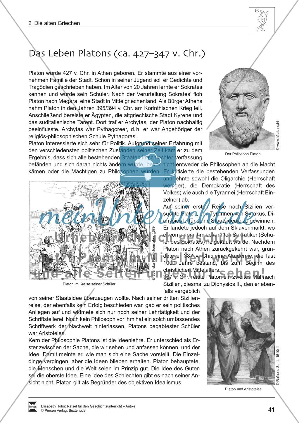 Text/Texträtsel: Das Leben Platons (ca. 427–347 v. Chr.) Preview 1