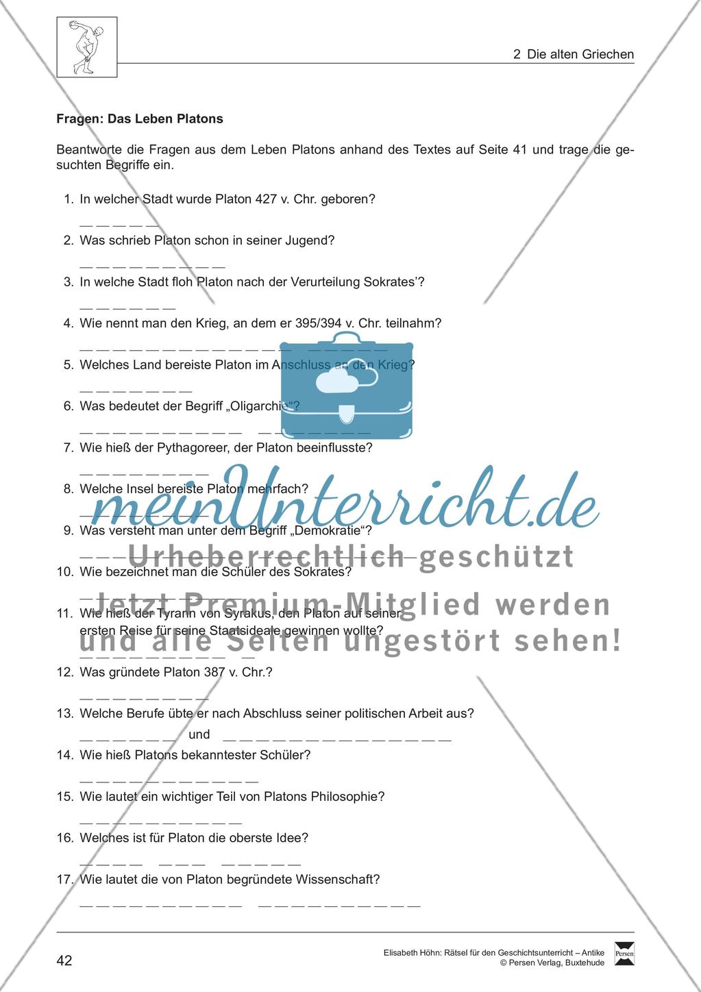 Text/Texträtsel: Das Leben Platons (ca. 427–347 v. Chr.) Preview 2