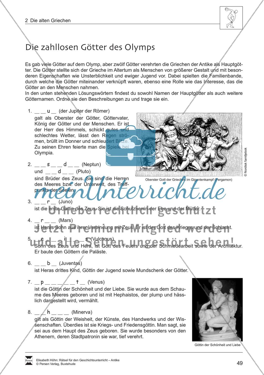 Einsetzübung: Die zahllosen Götter des Olymps Preview 1