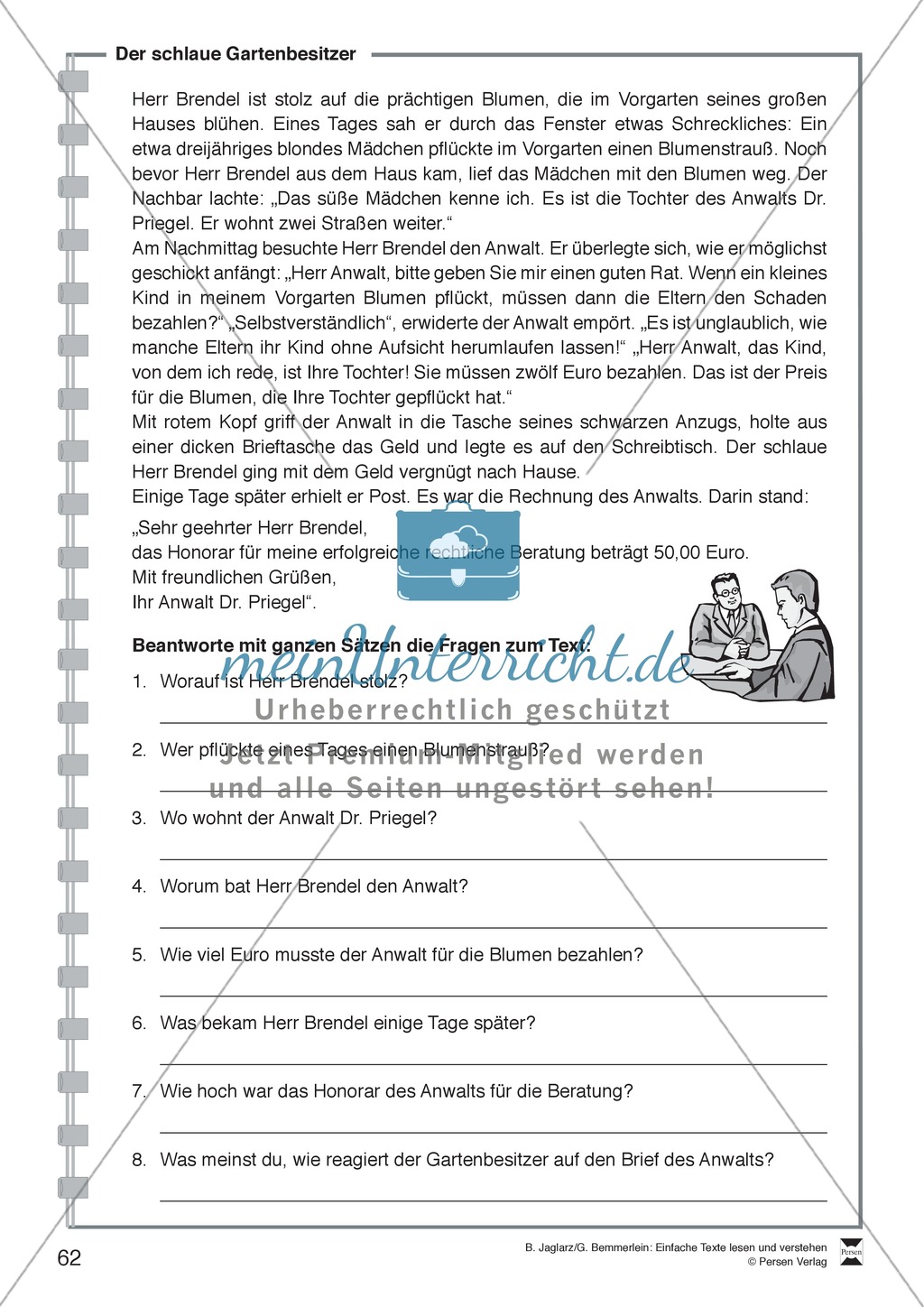 Der schlaue Gartenbesitzer: Lesetext, Arbeitsblätter und Lösungen Preview 1