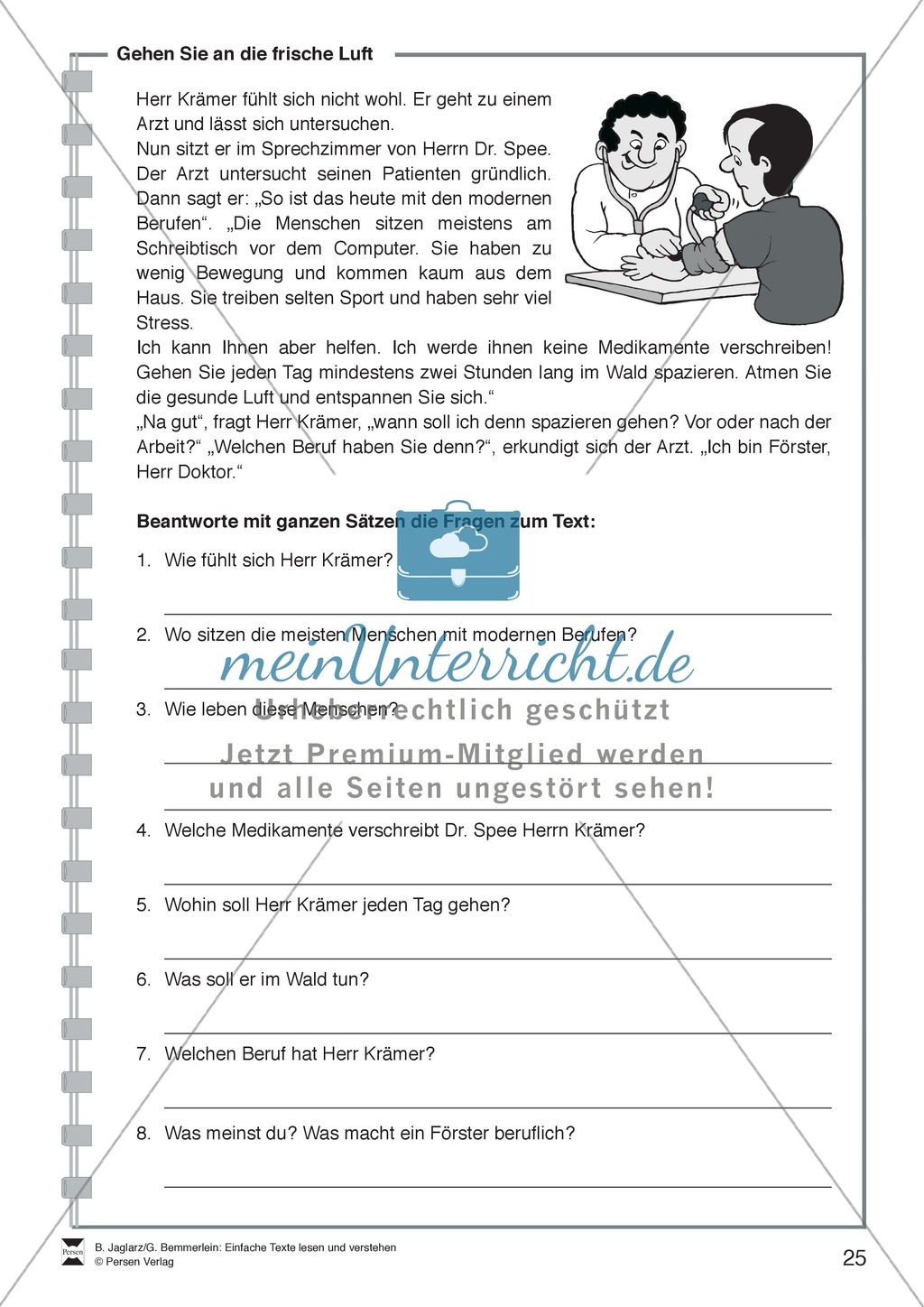 Gehen Sie an die frische Luft: Lesetext, Arbeitsblätter und Lösungen Preview 1