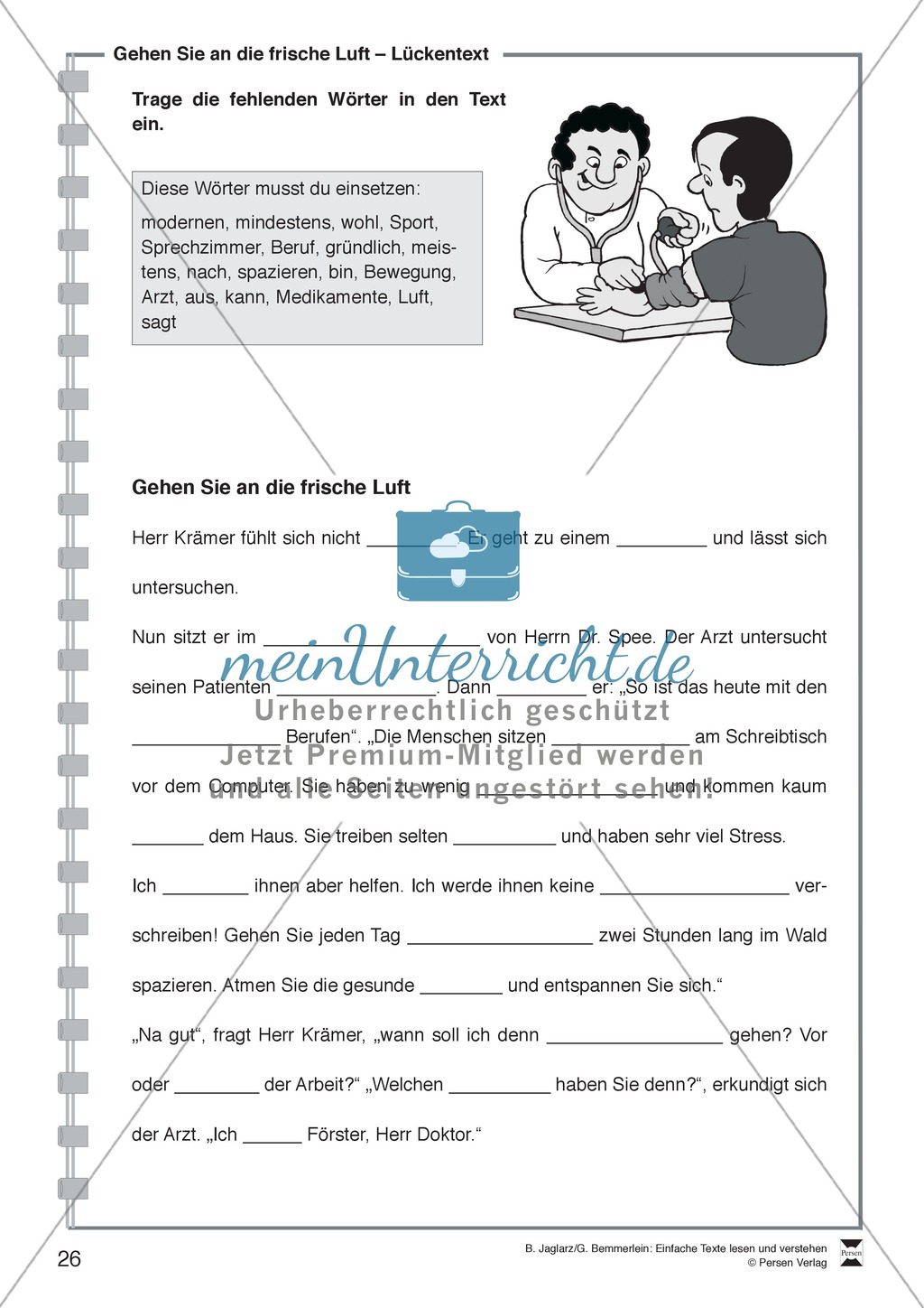Gehen Sie an die frische Luft: Lesetext, Arbeitsblätter und Lösungen Preview 2