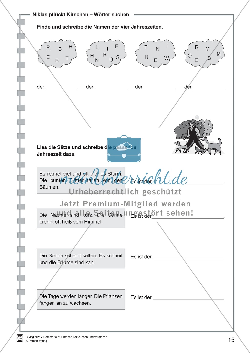 Niklas pflückt Kirschen: Lesetext, Arbeitsblätter und Lösungen Preview 4