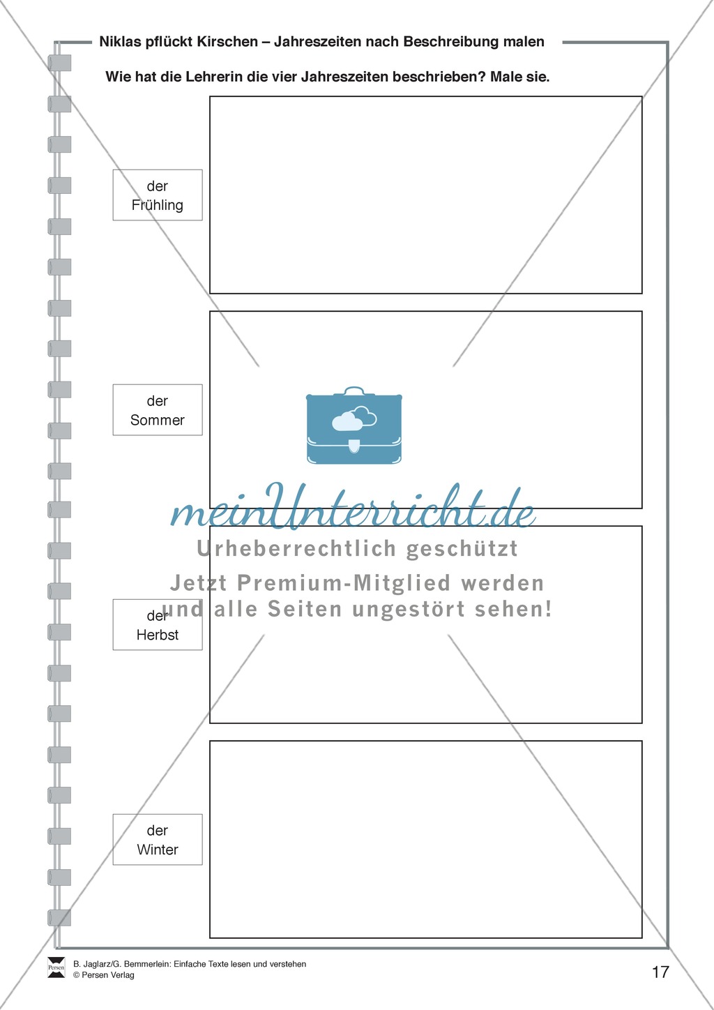 Niklas pflückt Kirschen: Lesetext, Arbeitsblätter und Lösungen Preview 6