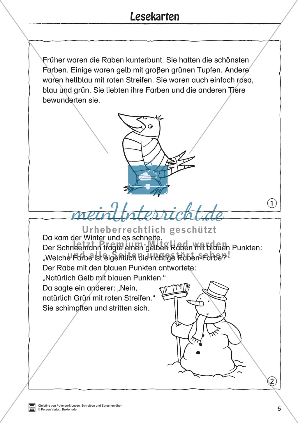 Lesen - Schreiben - Sprechen: " Als die Raben (...) " Lesekarten + Arbeitsblätter zur Sprachförderung Preview 2