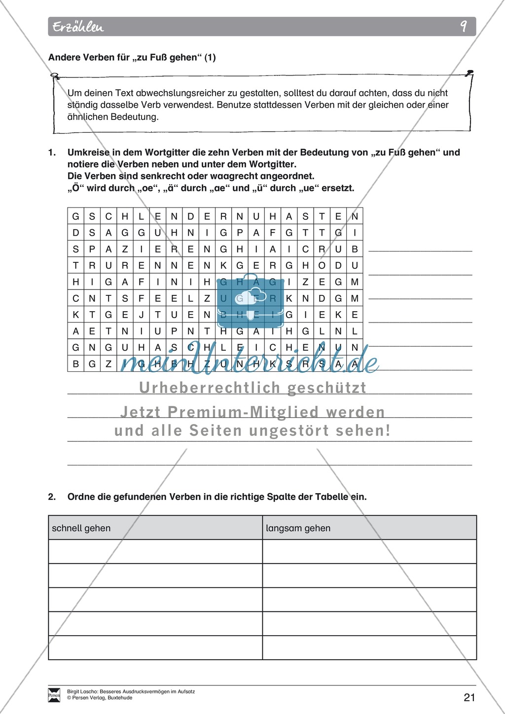 Sprachstil -Grammatik - Ausdrucksvermögen verbessern: "Erzählen" - Binnendifferenzierung + Arbeitsblätter + Aufgaben + Lösungen Preview 11