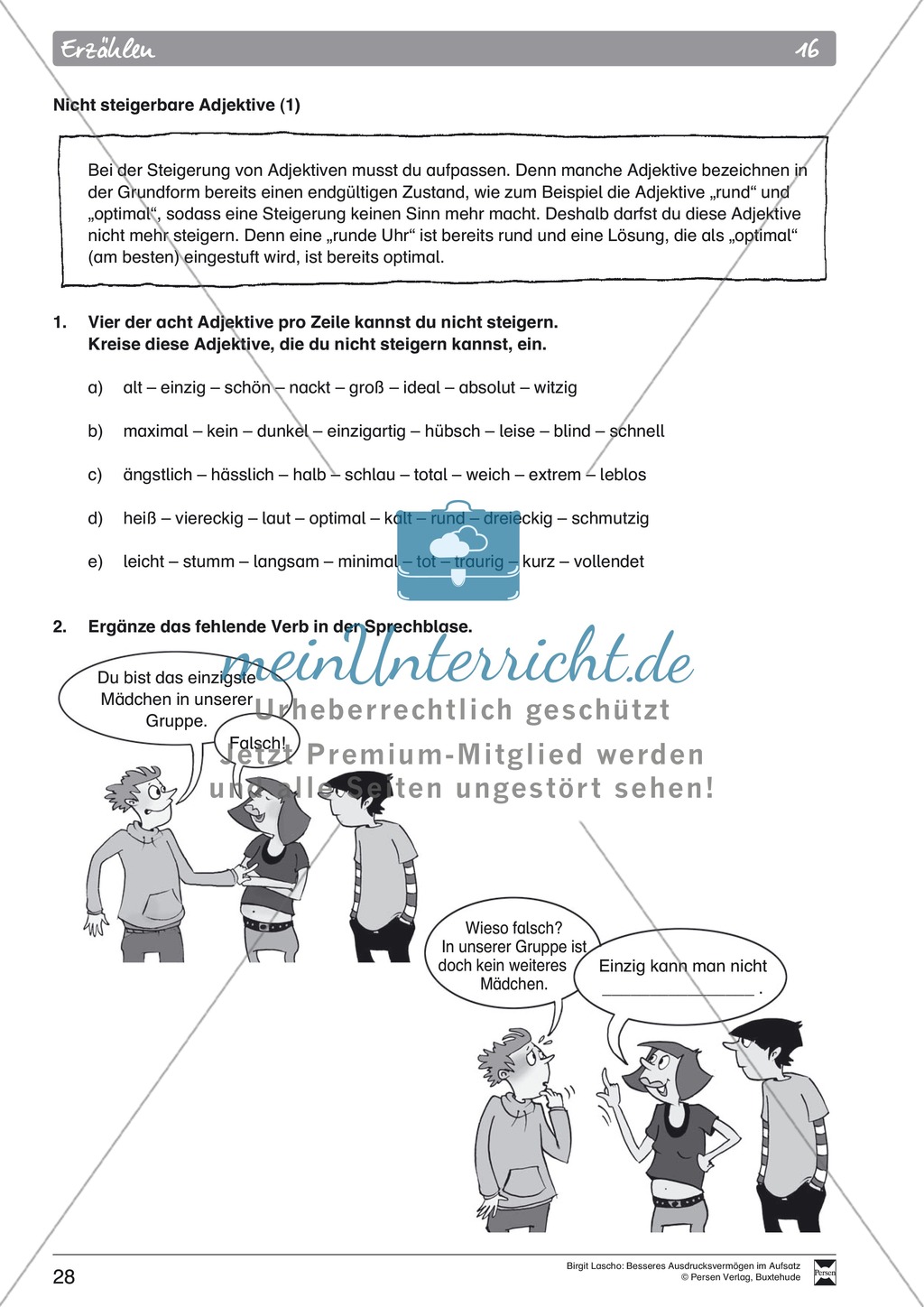 Sprachstil -Grammatik - Ausdrucksvermögen verbessern: "Erzählen" - Binnendifferenzierung + Arbeitsblätter + Aufgaben + Lösungen Preview 18