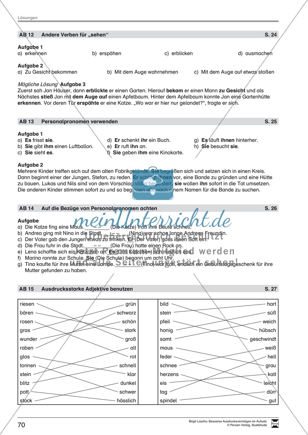 Sprachstil -Grammatik - Ausdrucksvermögen verbessern: "Erzählen" - Binnendifferenzierung + Arbeitsblätter + Aufgaben + Lösungen Preview 31