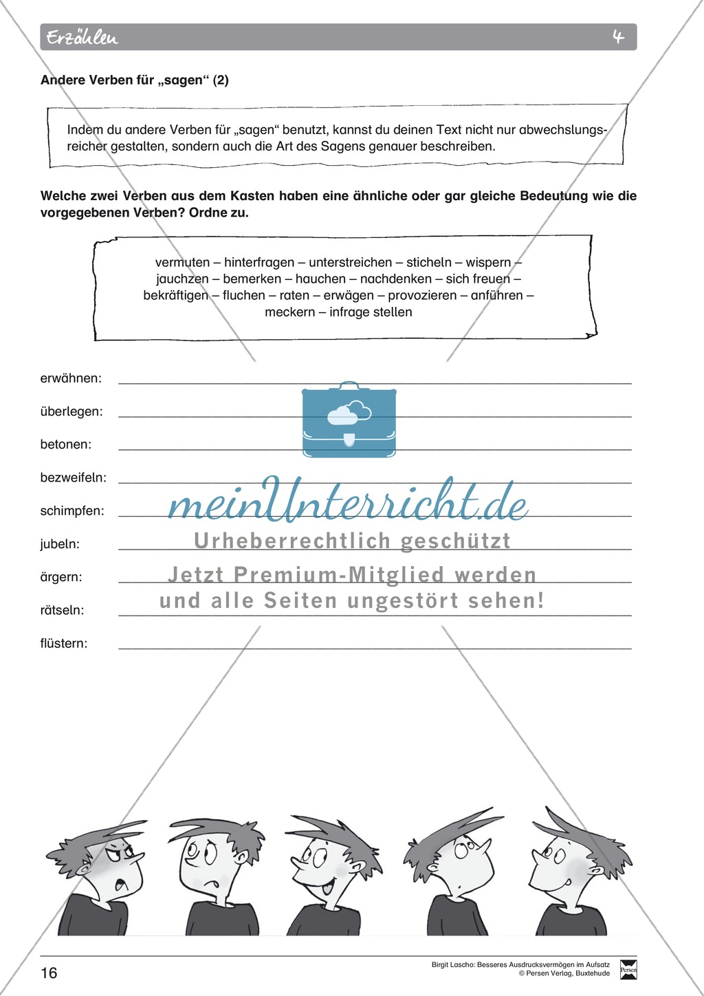 Sprachstil -Grammatik - Ausdrucksvermögen verbessern: "Erzählen" - Binnendifferenzierung + Arbeitsblätter + Aufgaben + Lösungen Preview 6