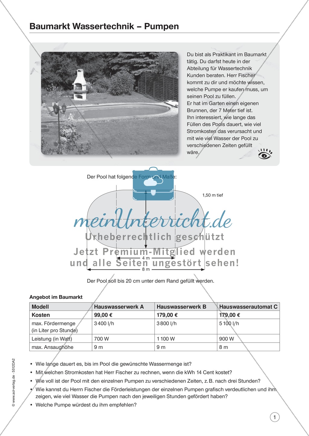 Baumarkt Wassertechnik - Pumpen: Aufgaben und Lösungen Preview 1