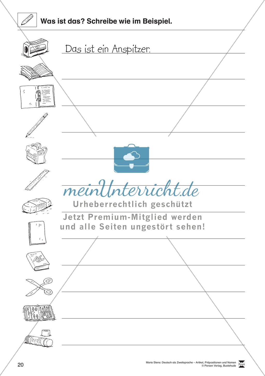 Artikel, Präpositionen und Nomen: Übungen rund um den Ranzen Preview 10