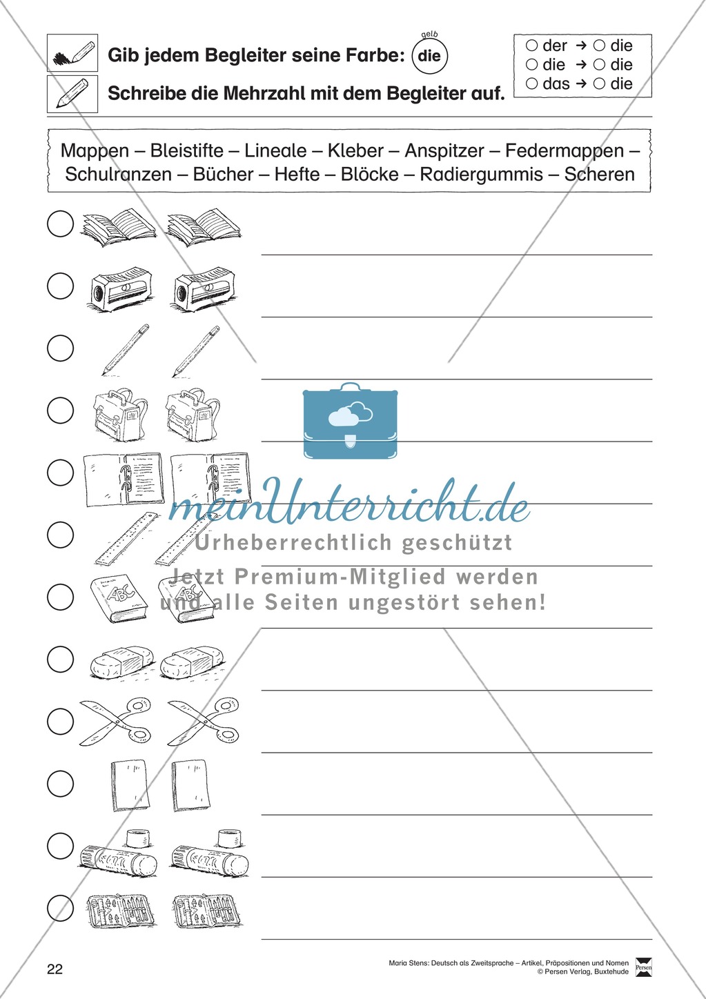 Artikel, Präpositionen und Nomen: Übungen rund um den Ranzen Preview 12