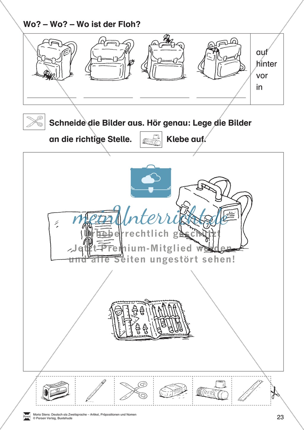 Artikel, Präpositionen und Nomen: Übungen rund um den Ranzen Preview 13