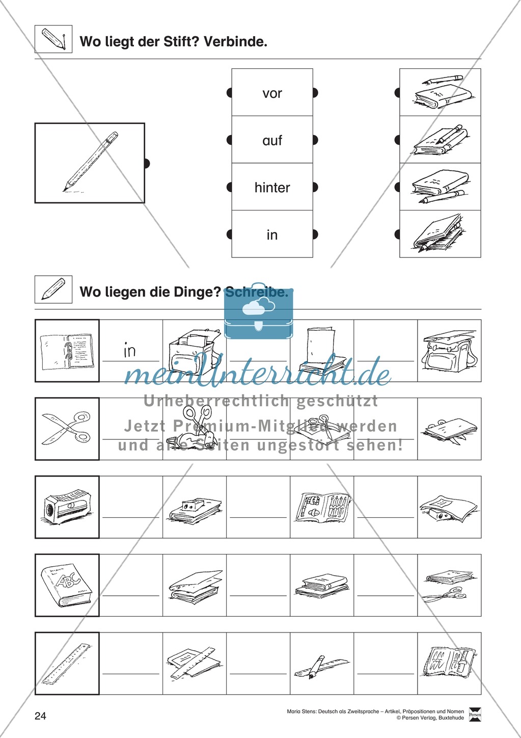 Artikel, Präpositionen und Nomen: Übungen rund um den Ranzen Preview 14