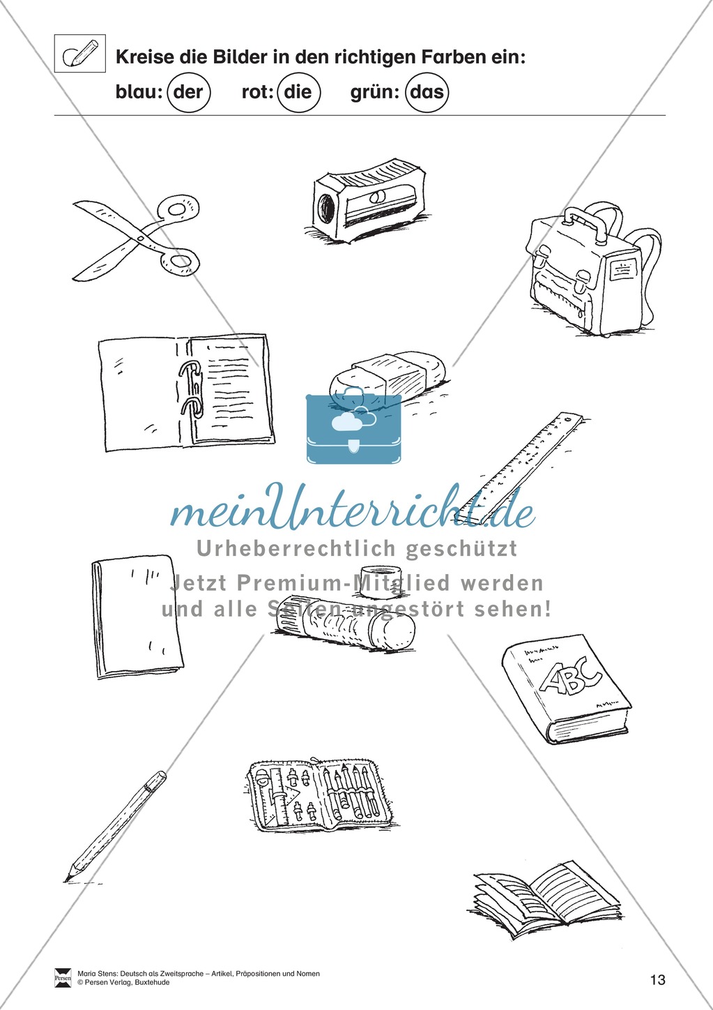 Artikel, Präpositionen und Nomen: Übungen rund um den Ranzen Preview 3