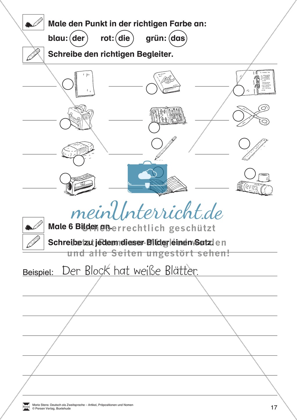 Artikel, Präpositionen und Nomen: Übungen rund um den Ranzen Preview 7