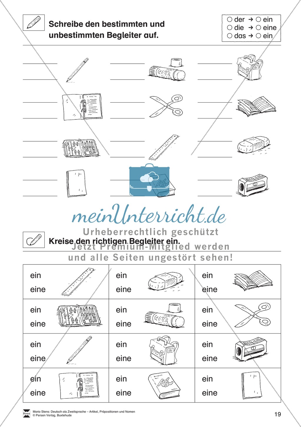 Artikel, Präpositionen und Nomen: Übungen rund um den Ranzen Preview 9
