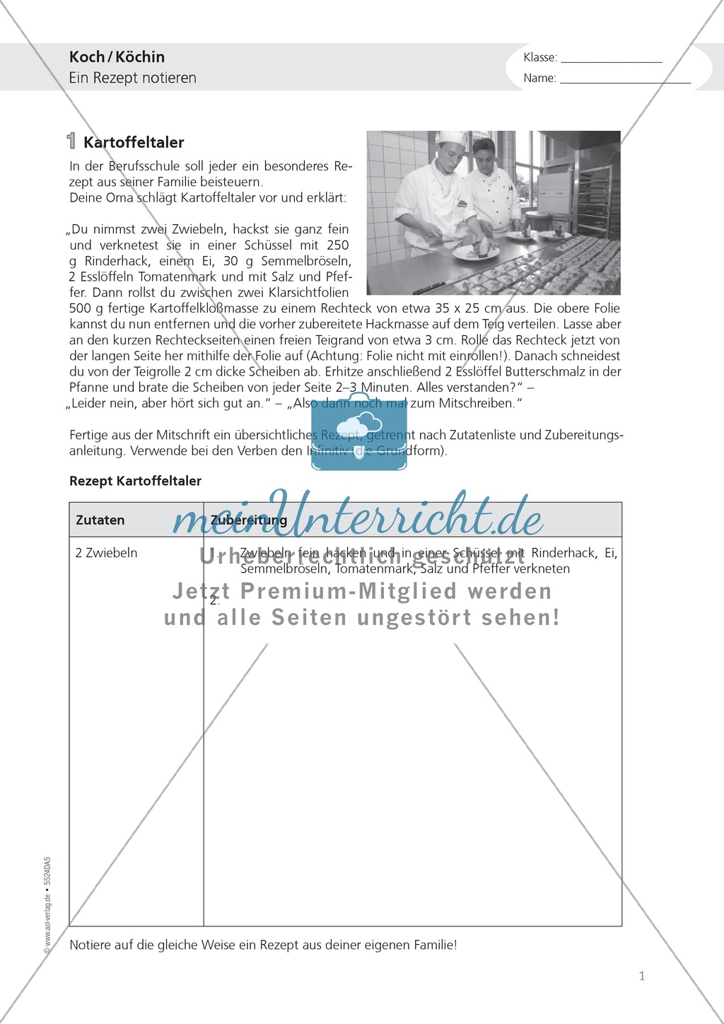 Arbeiten als Koch und Köchin: Deutsch-Aufgaben aus dem Berufsalltag Preview 1