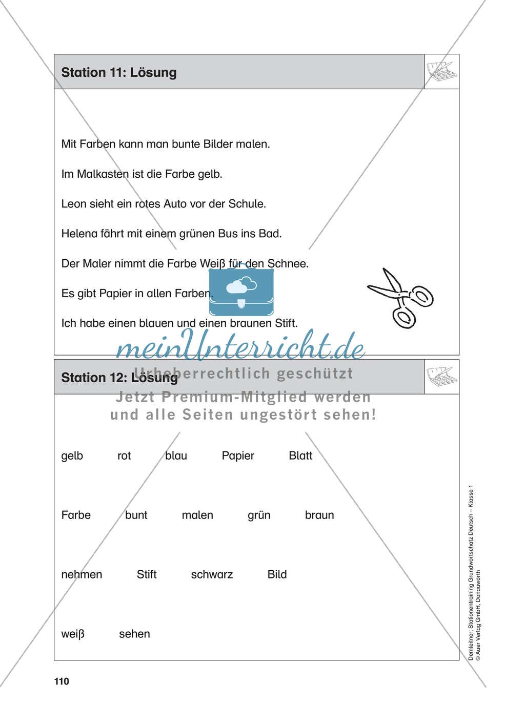 Stationentraining Farben: Arbeitsblätter mit Lösungen, Diktat Preview 13