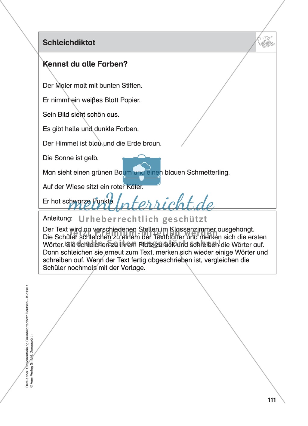 Stationentraining Farben: Arbeitsblätter mit Lösungen, Diktat Preview 14