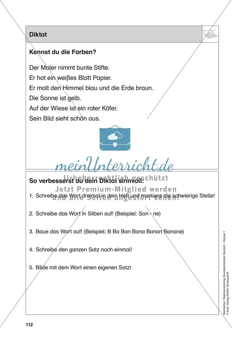 Stationentraining Farben: Arbeitsblätter mit Lösungen, Diktat Preview 15