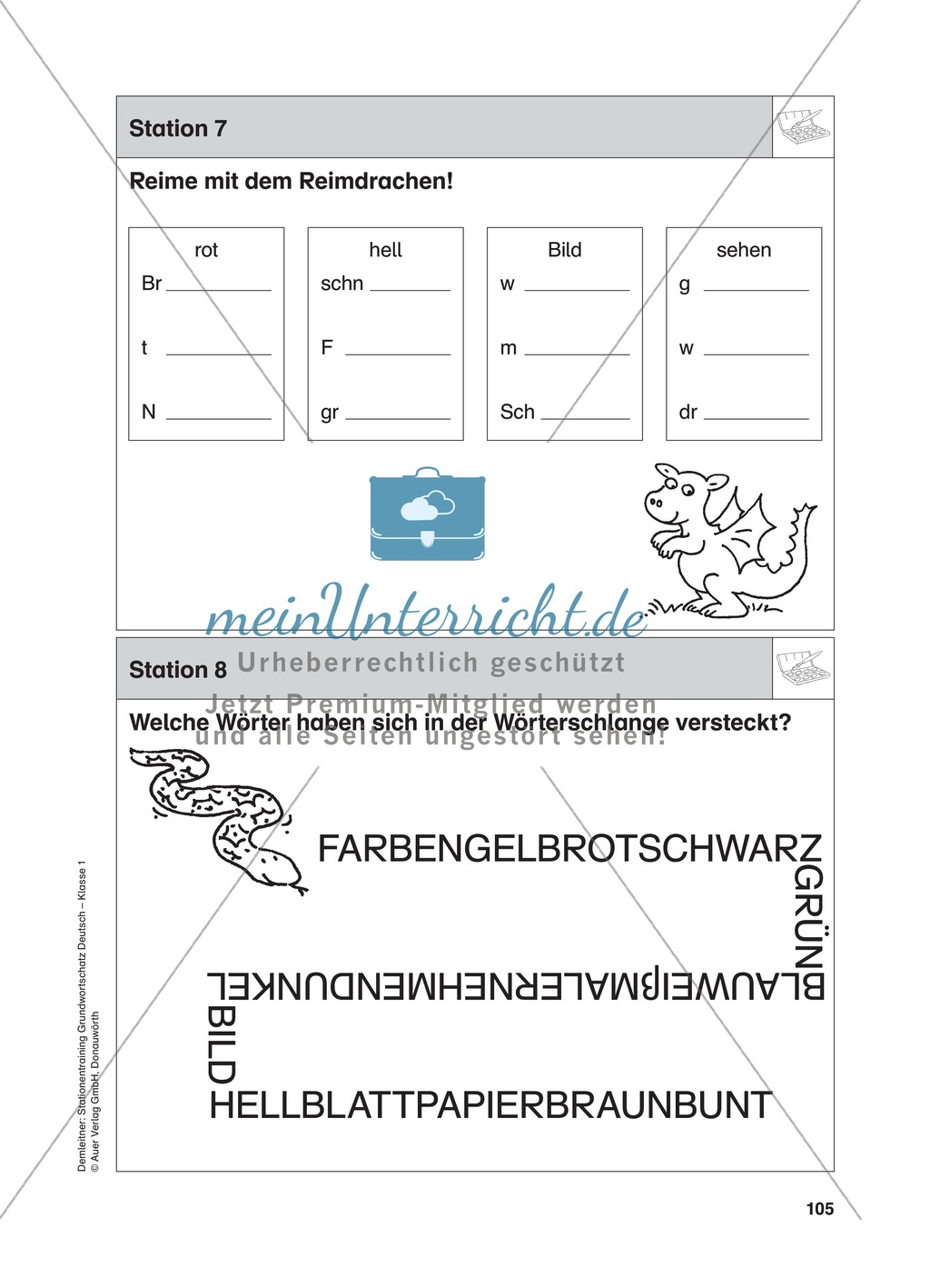 Stationentraining Farben: Arbeitsblätter mit Lösungen, Diktat Preview 8
