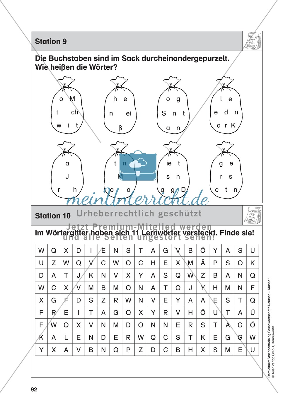 Stationentraining Kalender: Arbeitsblätter mit Lösungen, Diktat Preview 10