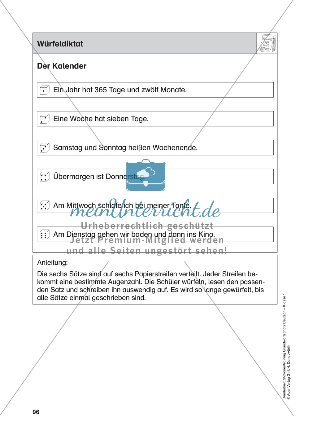 Stationentraining Kalender: Arbeitsblätter mit Lösungen, Diktat Preview 14
